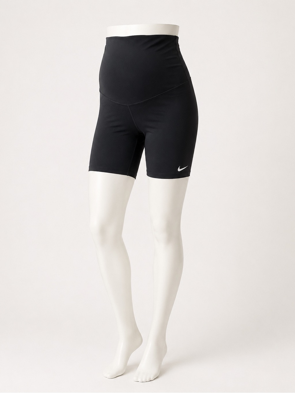 Nike Maternity Black High-Rise Bike Shorts with White Swoosh